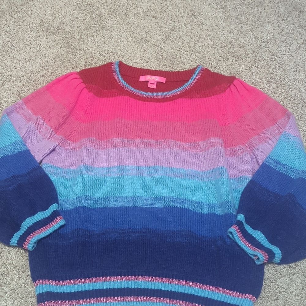 Lilly Pulitzer Hali Ombre Sunset Stripe Red Ruby Pullover Sweater